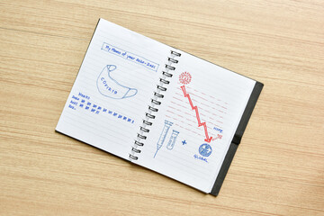 The memo of covid 19 years on wooden floor