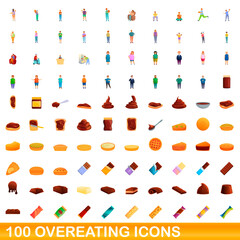 100 overeating icons set. Cartoon illustration of 100 overeating icons vector set isolated on white background
