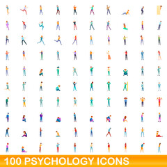 Fototapeta na wymiar 100 psychology icons set. Cartoon illustration of 100 psychology icons vector set isolated on white background