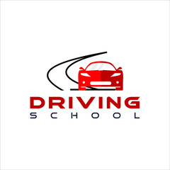 driving school logo modern sport car vector in red flat color graphic design template idea