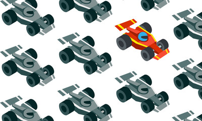 racing cars pattern on white background,individuality,think different,stay out of the crowd,concept vector illustration