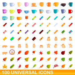 100 universal icons set. Cartoon illustration of 100 universal icons vector set isolated on white background