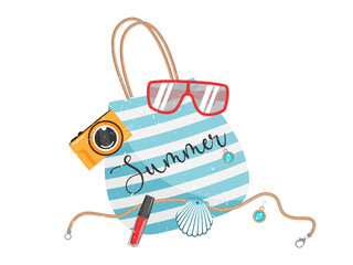 Summer colorful items collection. Holiday set. Vector illustration.