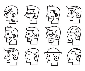 human face, human head icons side view avatars vector