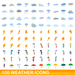 100 weather icons set. Cartoon illustration of 100 weather icons vector set isolated on white background