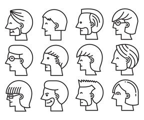 human face, human head icons side view avatars vector
