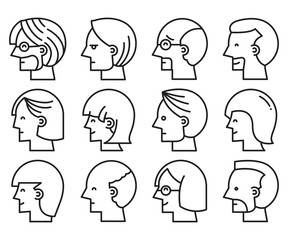 human face, human head icons side view avatars vector