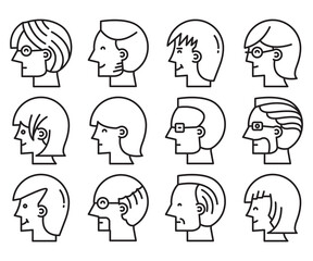 human face, human head icons side view avatars vector