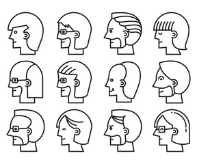 human face, human head icons side view avatars vector