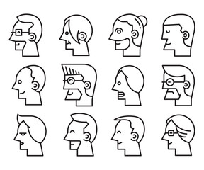 human face, human head icons side view avatars vector