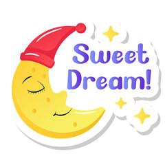 Fototapeta na wymiar A sweet dream sticker, cute sleeping moon