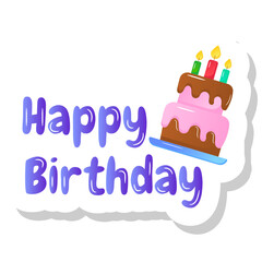 
Party cake with candles on it, sticker of happy birthday


