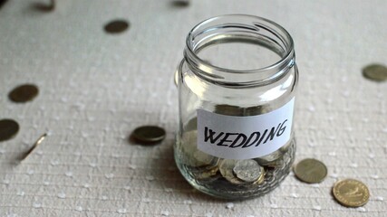 3D illustration - jar being filled with coins for wedding