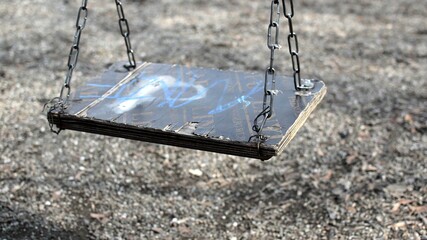3D illustration - Empty  swing seat swaying in park playground