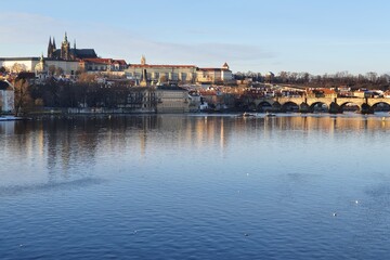 Prague, view of Prague Castle from the opposite bank of the Vltava River.