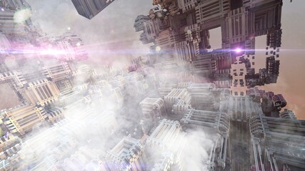 3D illustration - futuristic space with optical flares