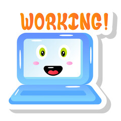 
A working sticker concert with laptop having face, cute sticker

