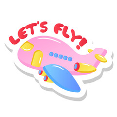 
Let's fly via aeroplane flight, flat funny sticker

