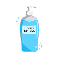 Hand sanitizer pump bottle, alcohol gel 75% to protect Covid-19 virus or coronavirus isolated on white background  vector 