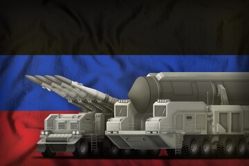 Donetsk Peoples Republic rocket troops concept on the national flag background. 3d Illustration