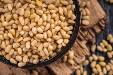 Pine nuts. For vegetarians. Toasted organic healthy food.