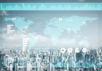 Stock market data on background of cityscape