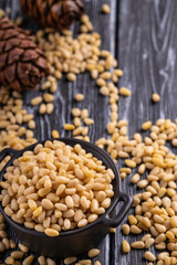 Pine nuts. For vegetarians. Toasted organic healthy food.