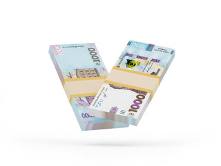 Packs of one thousand hryvnia banknotes of the Ukrainian currency. 3d illustration 