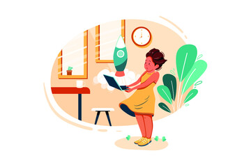 Businesswoman launches rocket from a laptop