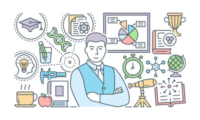 
A banner of social media designed with flat linear illustration

