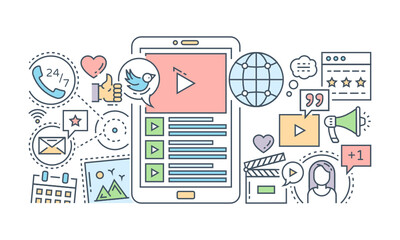 
A banner of social media designed with flat linear illustration

