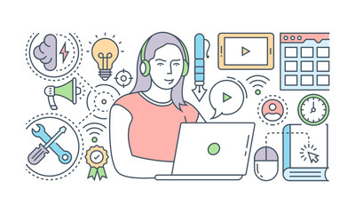 
A banner of social media designed with flat linear illustration

