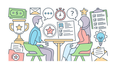 
A banner of social media designed with flat linear illustration

