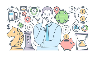 
A banner of social media designed with flat linear illustration

