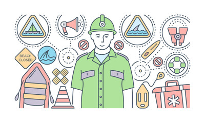Naklejka premium A banner of social media designed with flat linear illustration
