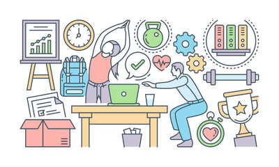 
A banner of social media designed with flat linear illustration

