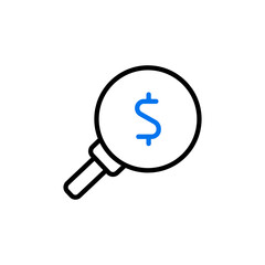 Looking for money. Dollar symbol magnifying glass