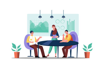 Business adviser meeting to analyze and discuss the situation on the financial report in the meeting room