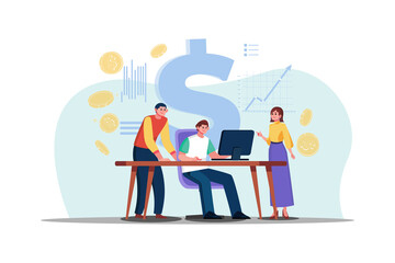 Successful financial experts analyzing monetary gain during office brainstorming