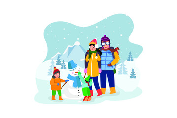Fototapeta premium Happy family enjoying winter vacations in mountains