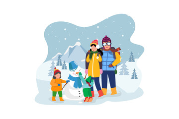 Happy family enjoying winter vacations in mountains