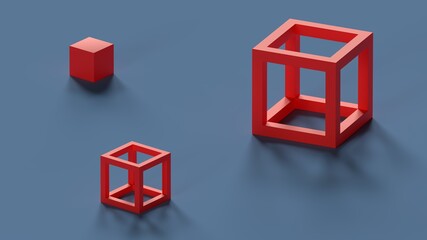 3d render red cubes on the floor abstract composition