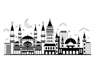 Fototapeta premium Famous city of turkey, glyph style illustration of istanbul