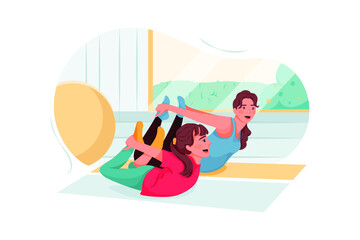 Mother and her girl child doing yoga Illustration