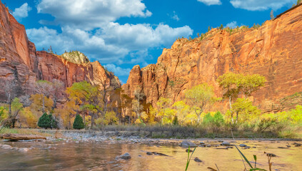 Beautiful landscapes, views of incredibly picturesque rocks and mountains in Zion National Park,...