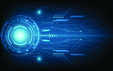 Abstract Digital circuit technology future, system data connection interface computer on dark blue background