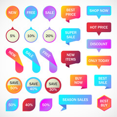 Vector stickers, price tag, banner, label. Coupon sale, offers and promotions vector template.