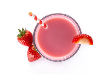 Strawberry milkshake in glass isolated on white background