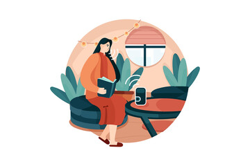 Young woman talk voice assistant to turn on the lights and the curtain of house