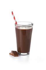 Chocolate milkshake in glass isolated on white background